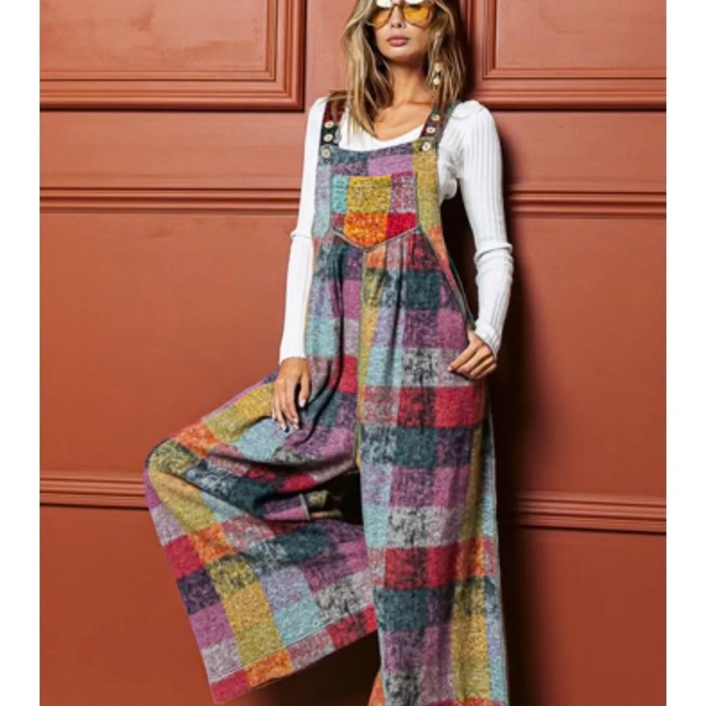 BiBi Colorful Checkered Overalls